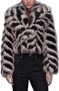 Avec Les Filles Stripe Faux Fur Crop Jacket