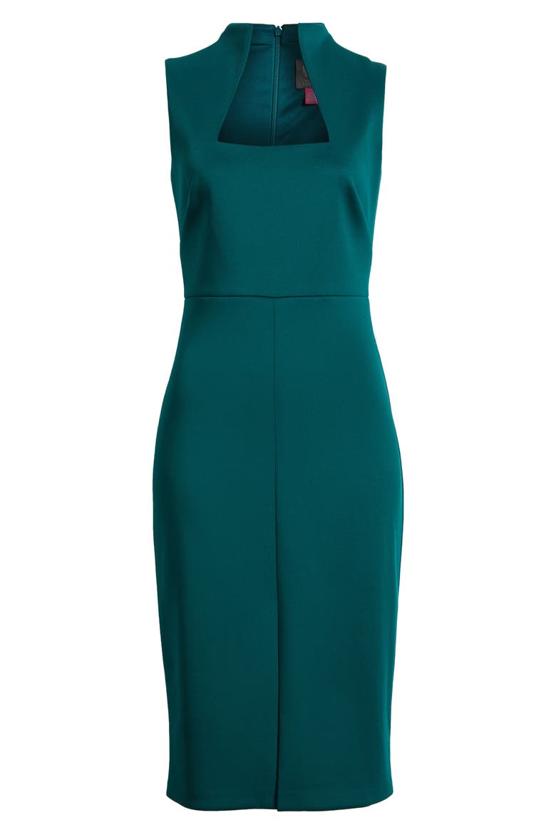 Laser Cut Scuba Crepe Sheath Dress, Alternate, color, PINE