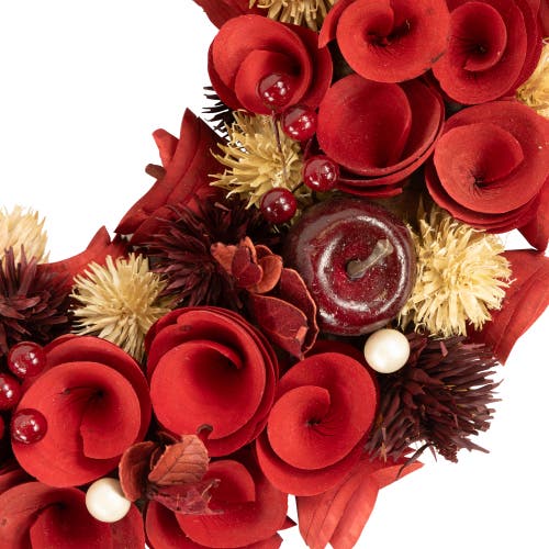 Northlight Wooden Roses, Apples And Pearls Artificial Christmas Wreath In Red