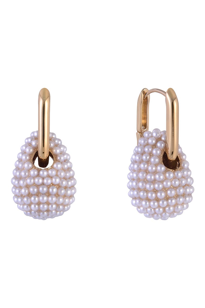 Faux Pearl Drop Huggie Hoop Earrings, Main, color, WHITE