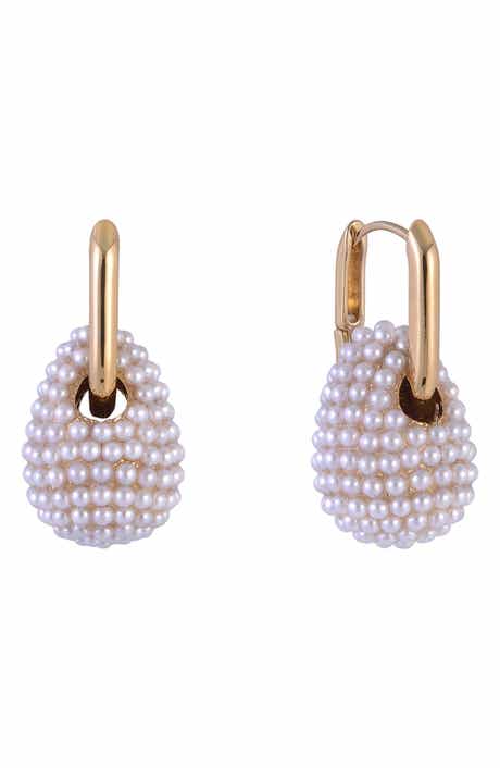 Laundry by Shelli Segal Faux Pearl Drop Huggie Hoop Earrings