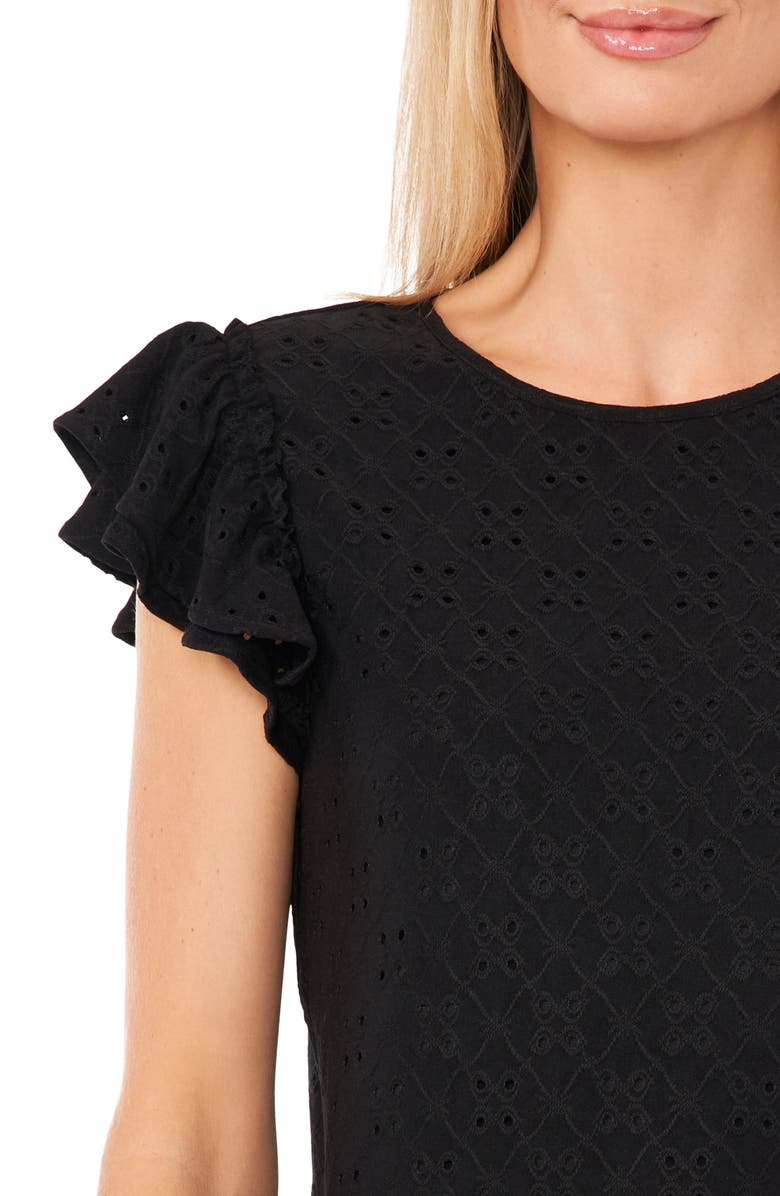 CeCe Double Ruffle Sleeve Eyelet Knit Top, Alternate, color, 