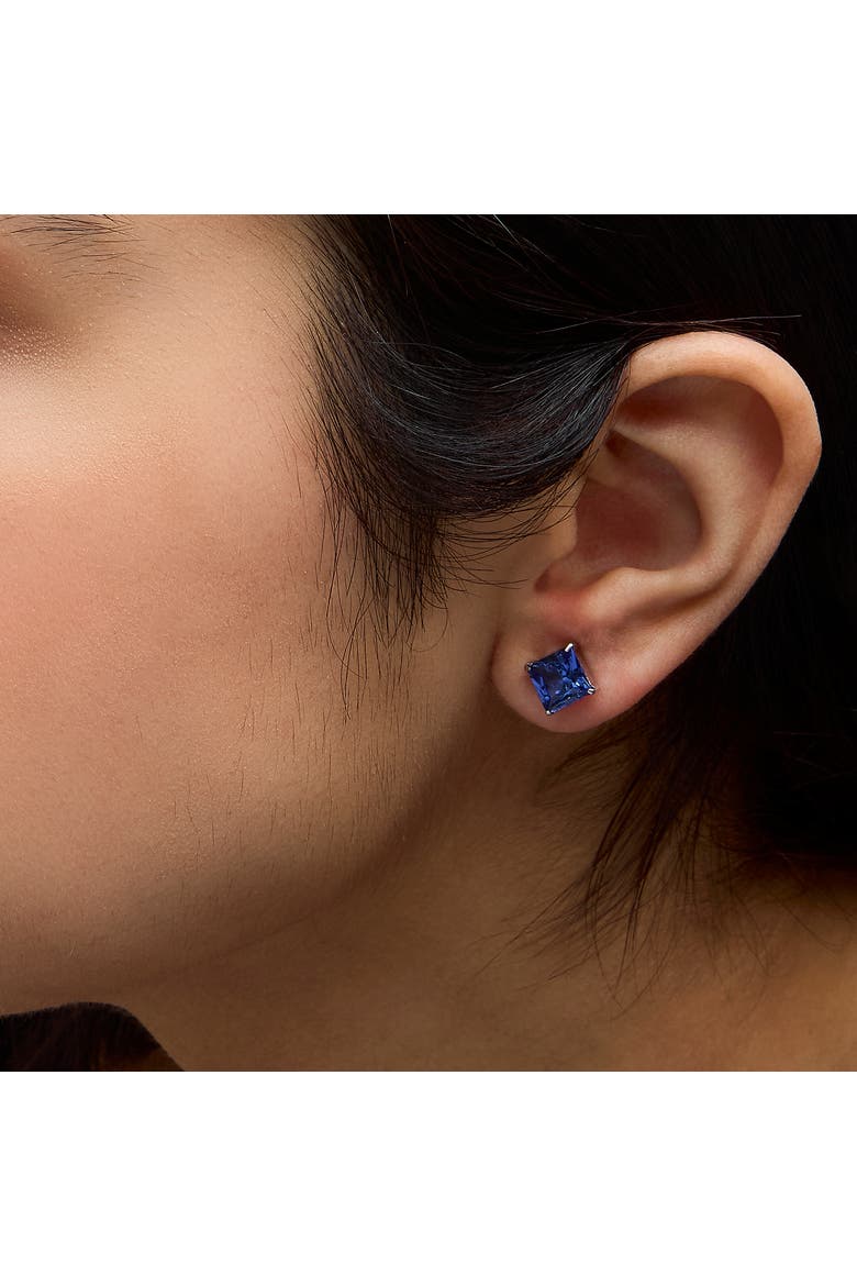 Platinum 7x7 Lab Created Blue Sapphire Princess Cut Solitaire Stud Earrings, Alternate, color, Platinum