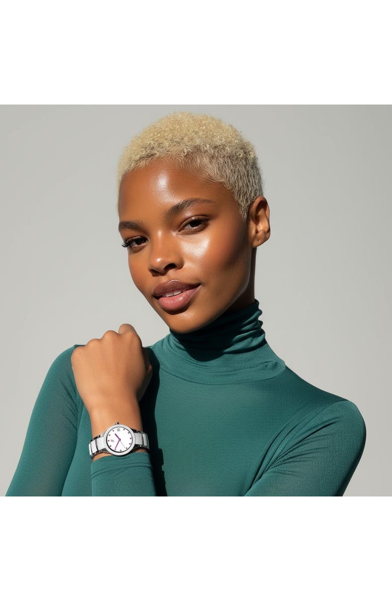 NCMPRBL Petite Link Purple Reign Ceramic Bracelet Watch, 34MM, Alternate, color, White/Silver/ Purple