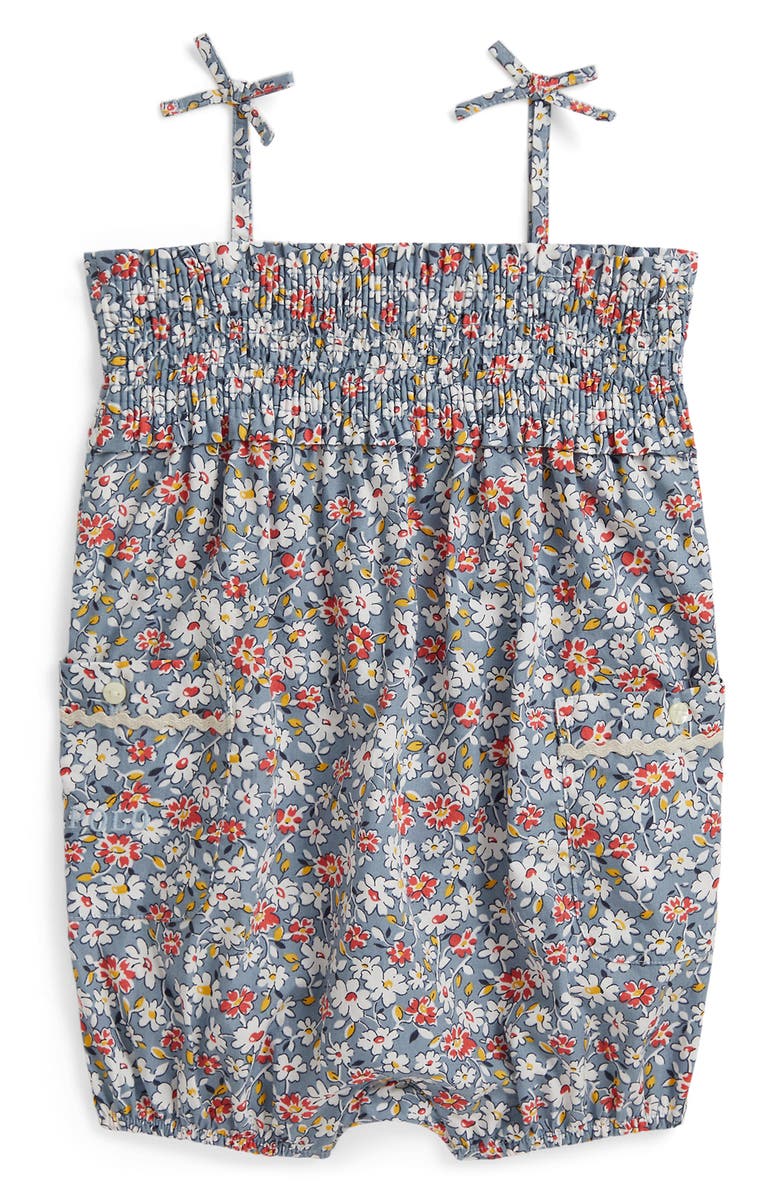 Ralph Lauren Floral Smocked Bodice Cotton Poplin Romper, Main, color, Lydston Floral