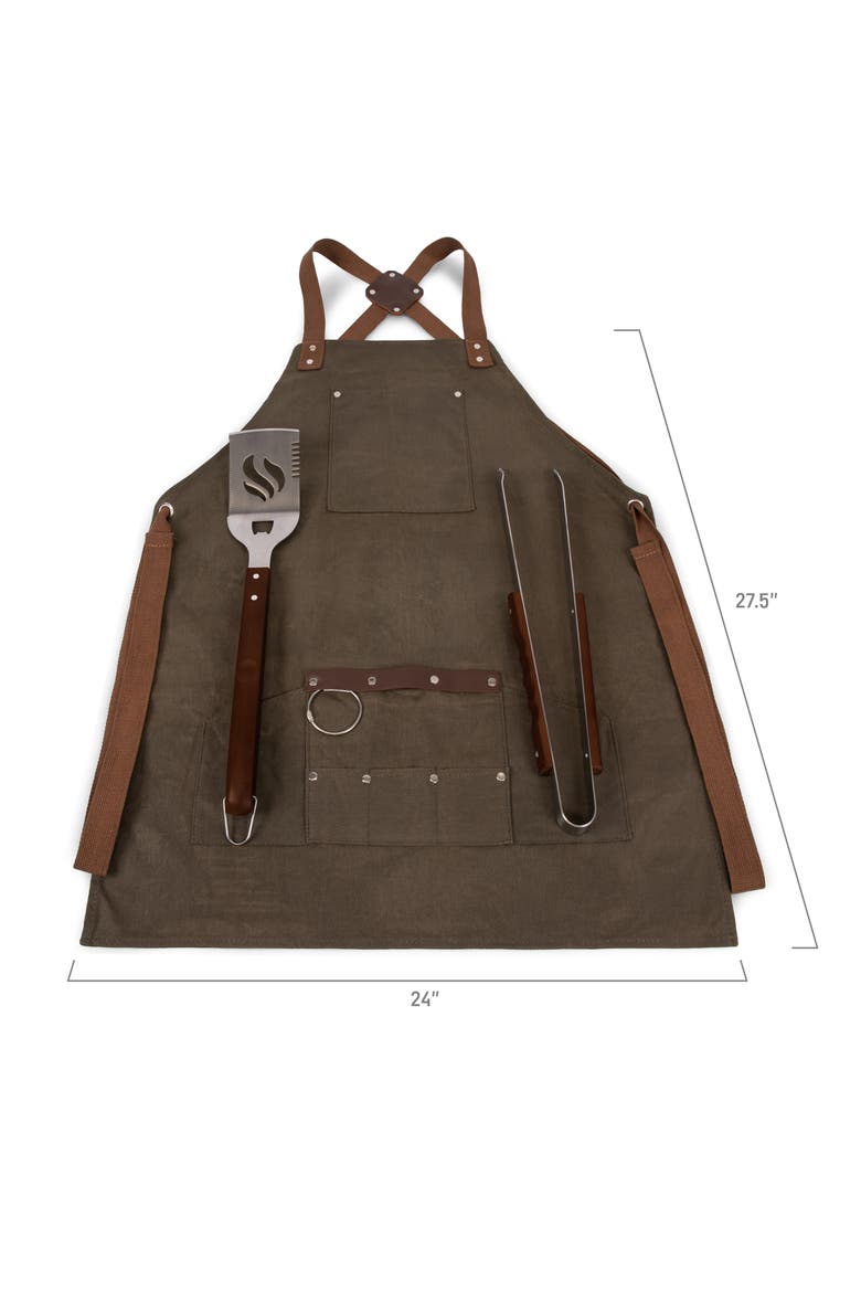 Barbecue Apron & Tools Set, Alternate, color, KHAKI WAXED CANVAS