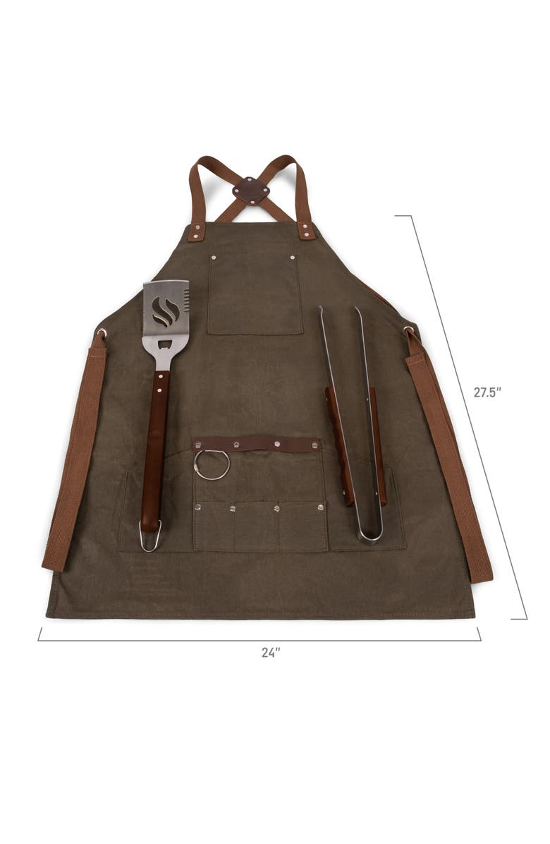 Picnic Time Barbecue Apron & Tools Set, Alternate, color, Khaki Waxed Canvas