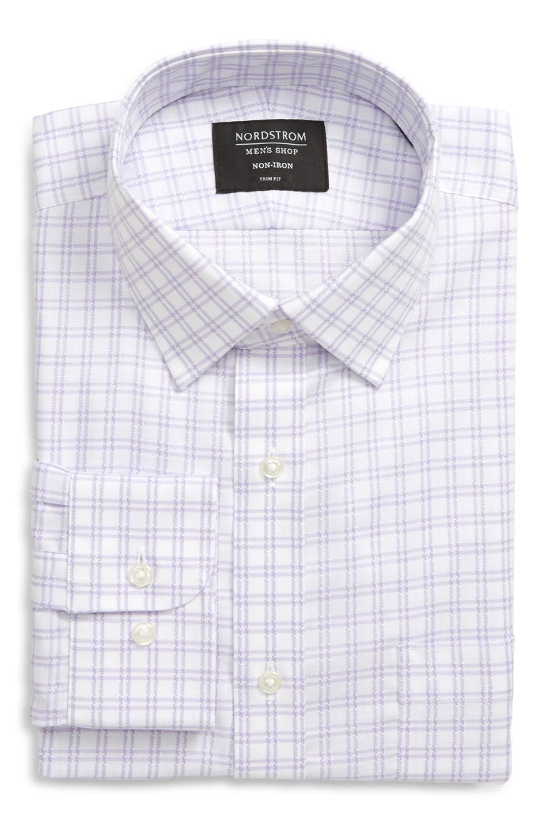 Trim Fit Non-Iron Solid Dress Shirt, Main, color, PURPLE SPRAY