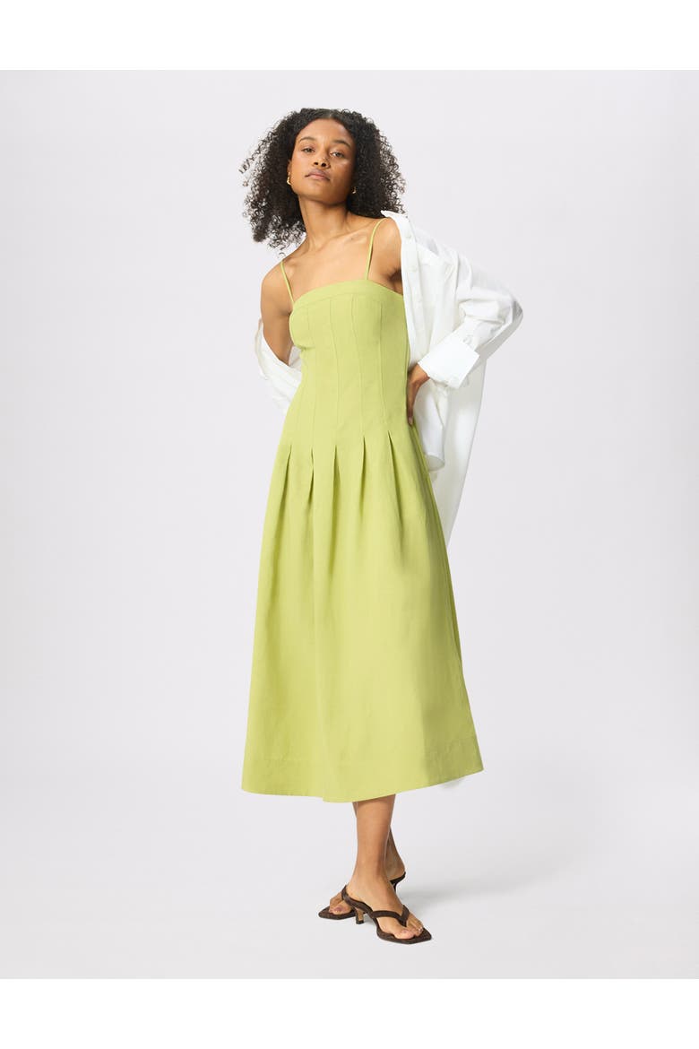 Linen Blend Waisted Midi Dress, Main, color, Green