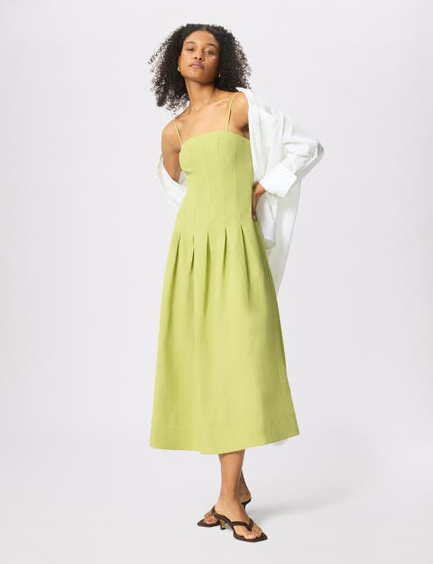 Linen Blend Waisted Midi Dress