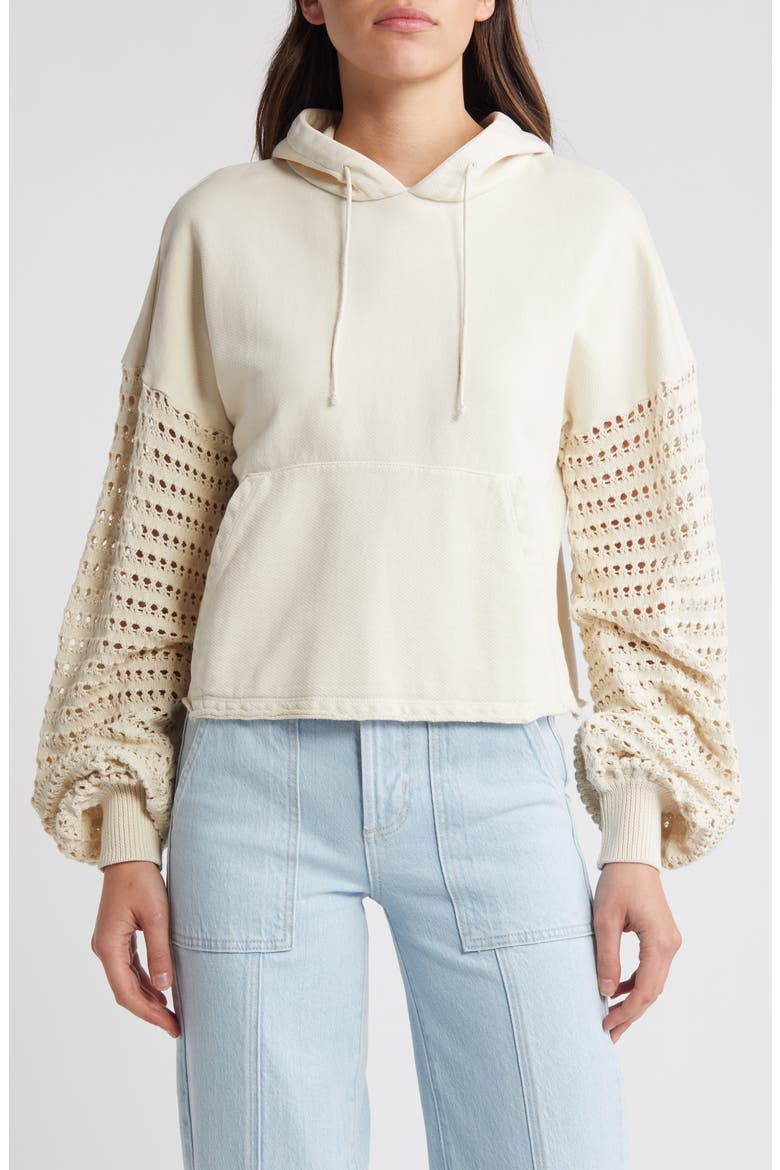 Joyce Open Stitch Inset Cotton Hoodie, Main, color, FLAX