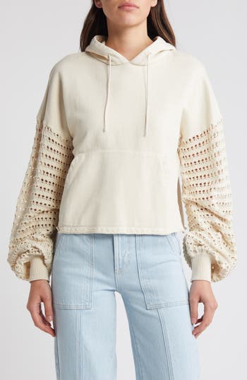 Rails Joyce Open Stitch Inset Cotton Hoodie In Flax
