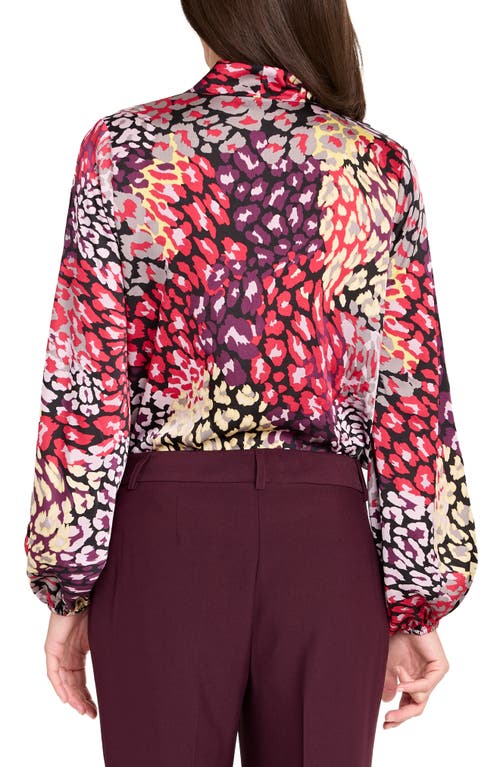 Tahari Asl Print Tie Neck Top In Multi