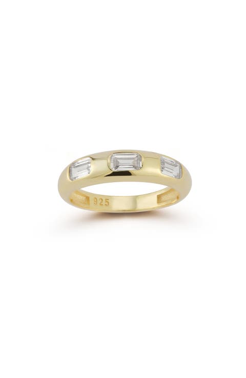 14K Gold Plated Sterling Silver CZ Dome Ring