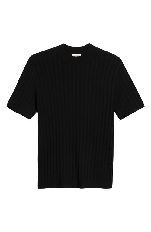 Open Edit Ribbed Short Sleeve Mock Neck Sweater In Black Caviar