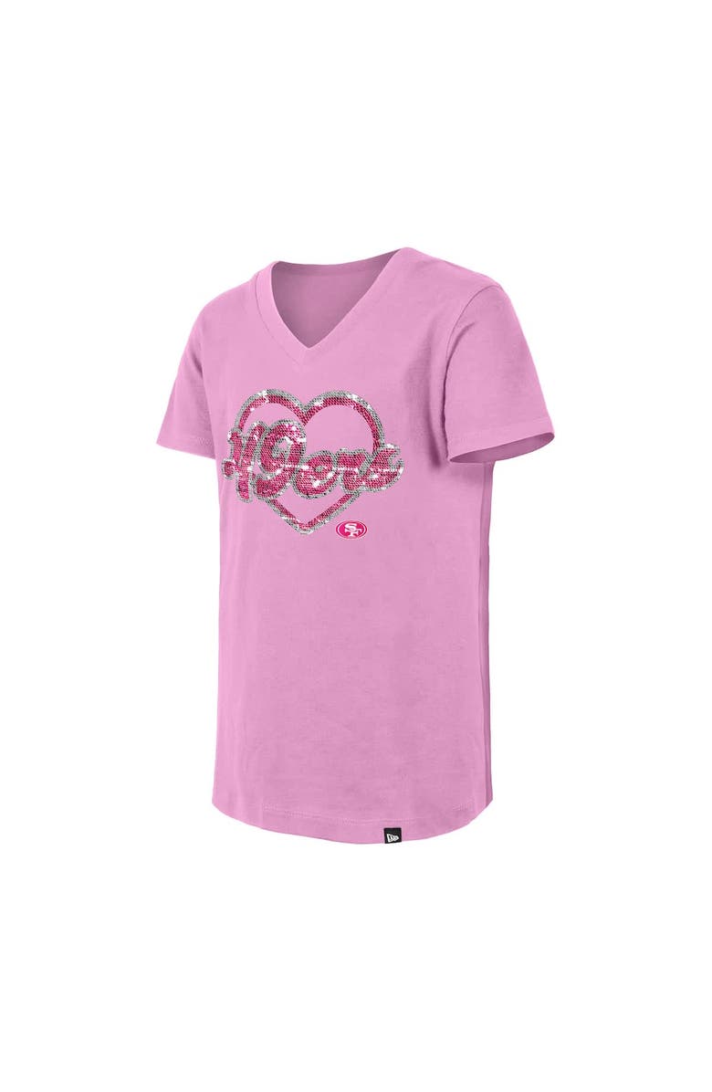 New Era Girls Youth New Era Pink San Francisco 49ers Flip Sequins V-Neck T-Shirt, Alternate, color, Pink
