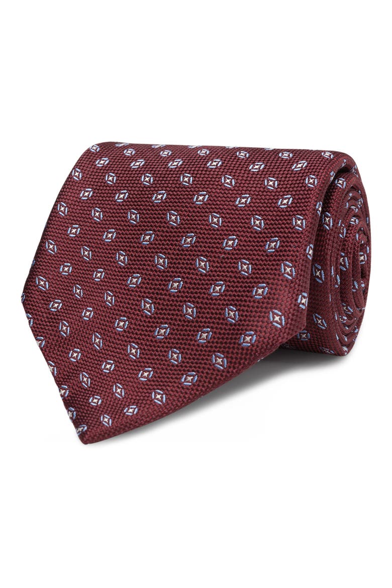 Neat Silk Tie, Main, color, BURGUNDY