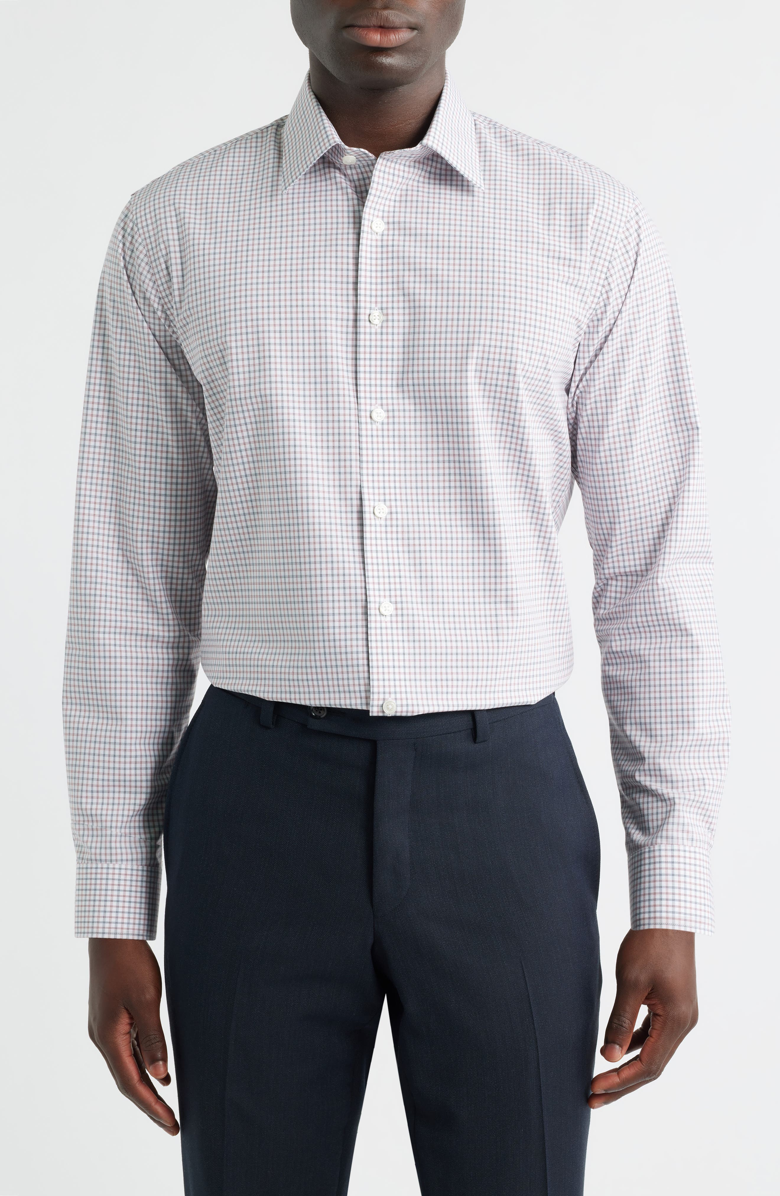 Nordstrom Trim Fit Check Non-Iron Cotton Dress Shirt