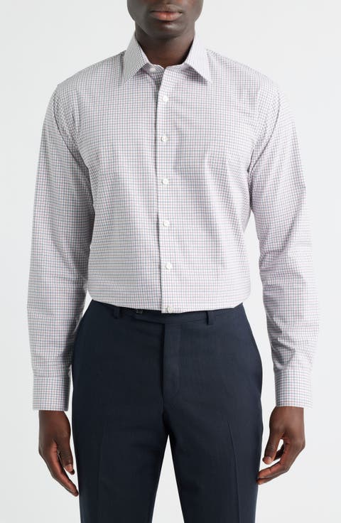 Trim Fit Check Non-Iron Cotton Dress Shirt (Regular, Big & Tall)