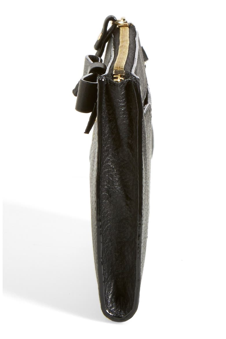 'north court - bow leyna' pebbled leather wristlet clutch (Nordstrom Exclusive), Alternate, color, BLACK