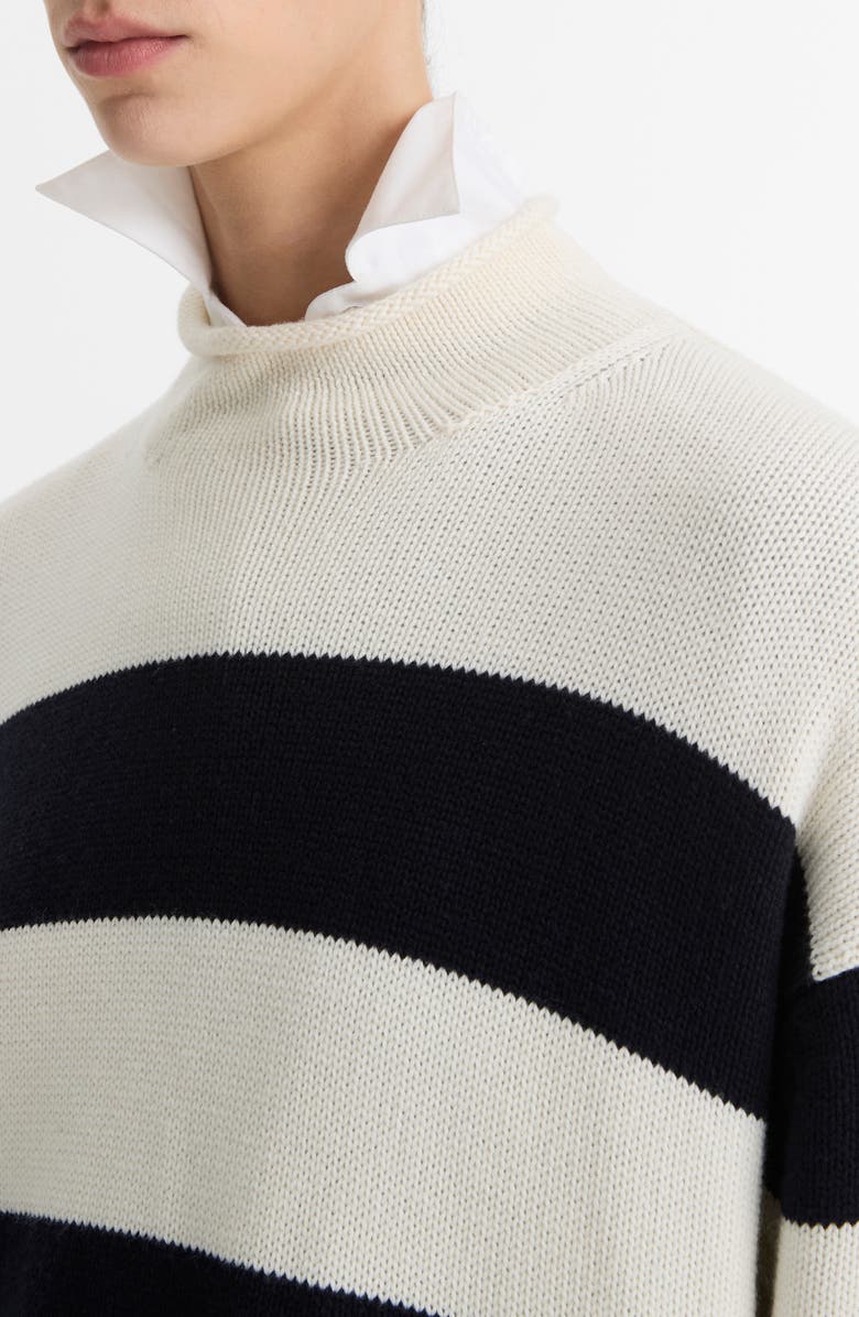Vince Stripe Merino Wool & Cotton Sweater, Alternate, color, Off White/ Coastal
