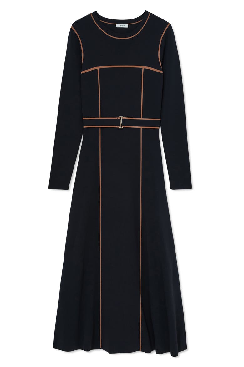 Etta Long Sleeve Midi Sweater Dress, Alternate, color, NAVY/ CAMEL