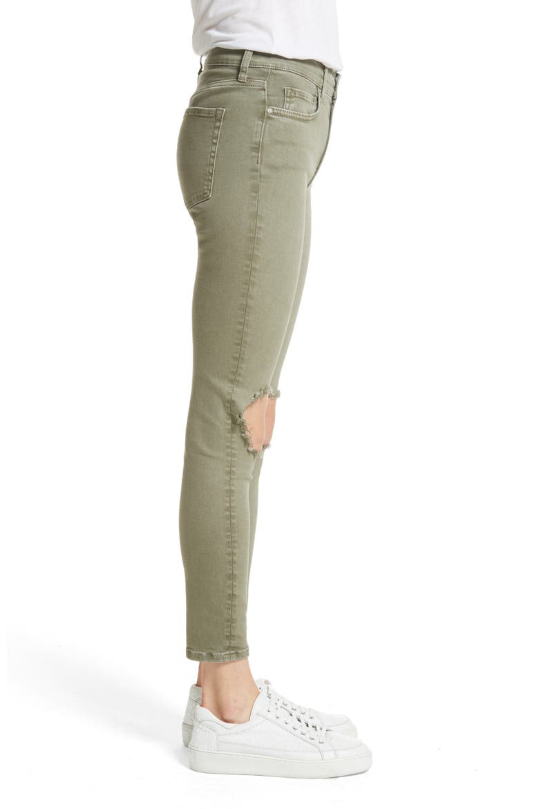 We the Free by Free People High Rise Busted Knee Skinny Jeans, Alternate, color, MOSS