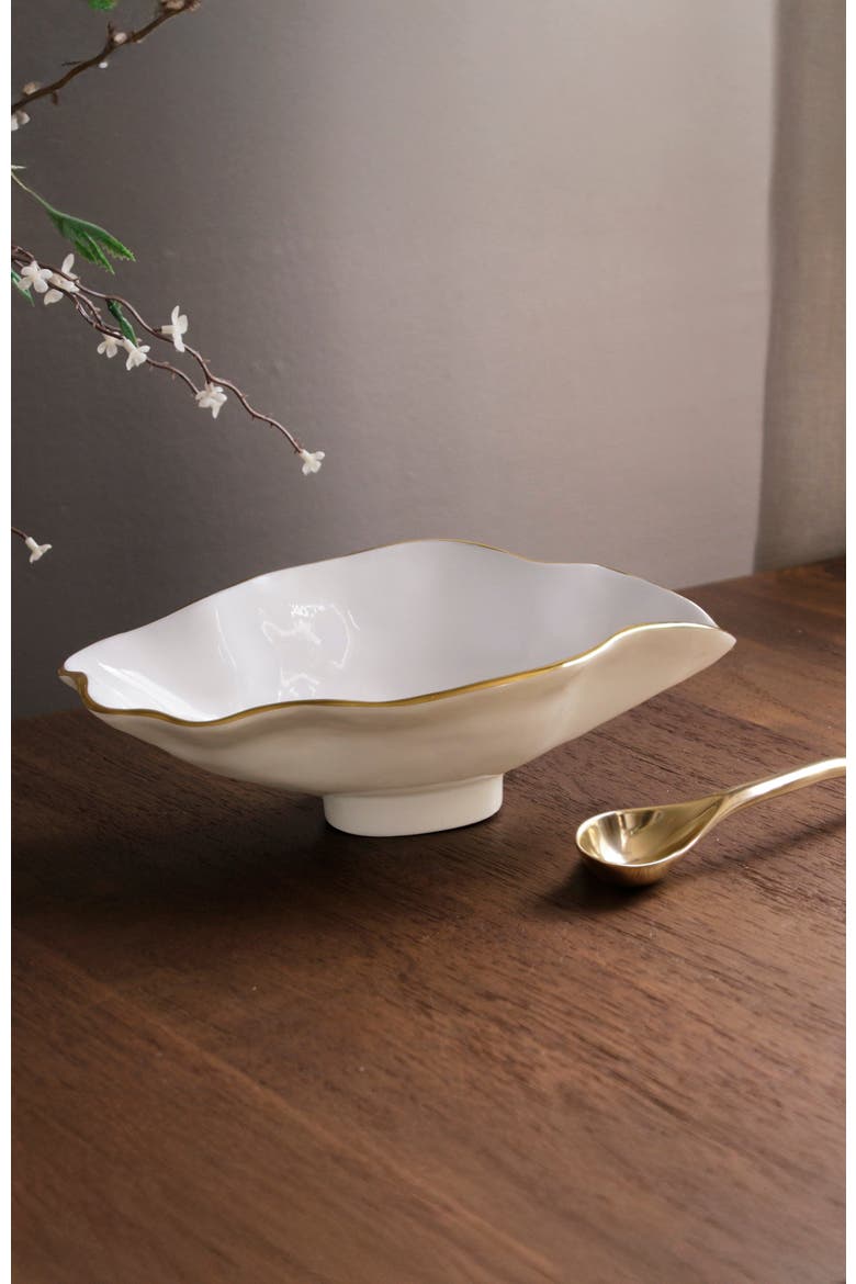 Encanto Claire Small Oval Bowl with Spoon, Alternate, color, Cream , White and Gold