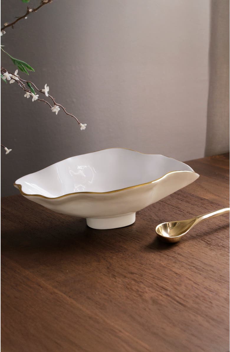 BEATRIZ BALL Collection ENCANTO Claire Small Oval Bowl with Spoon, Alternate, color, Cream , White And Gold