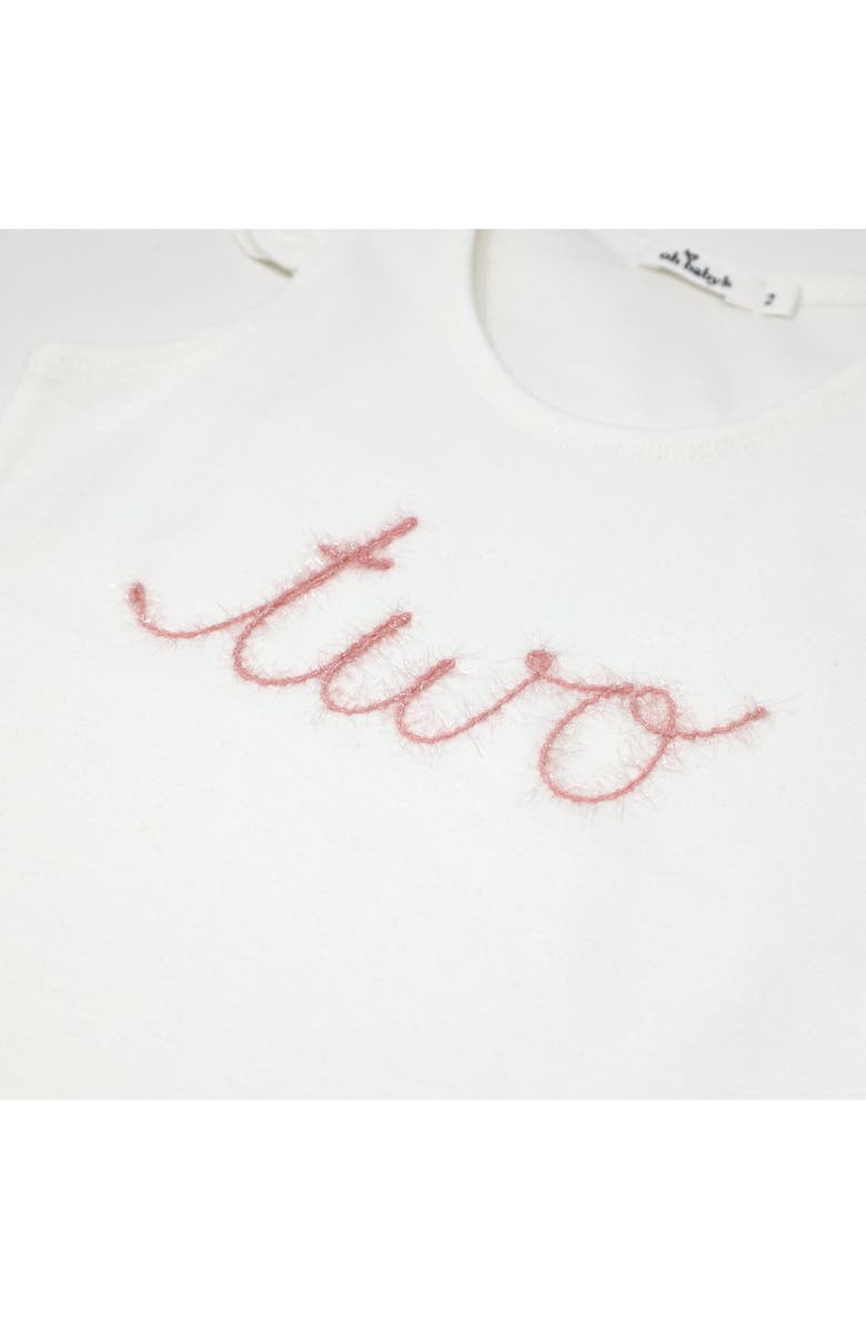oh baby! "two" Pink Embroidered Cotton Baby Rib Flutter Sleeve Tank, Alternate, color, Cream