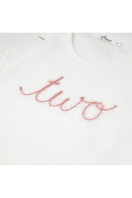 OH BABY OH BABY! "TWO" PINK EMBROIDERED COTTON BABY RIB FLUTTER SLEEVE TANK