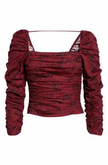 Joi Floral Ruched Square Neck Blouse