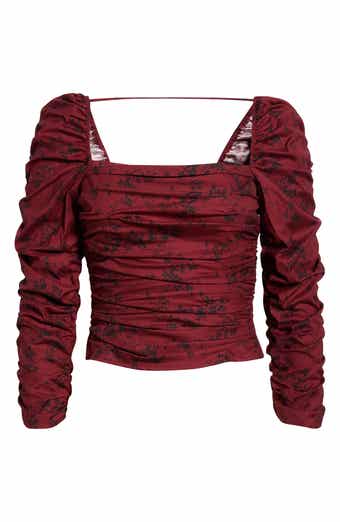 Joi Floral Ruched Square Neck Blouse