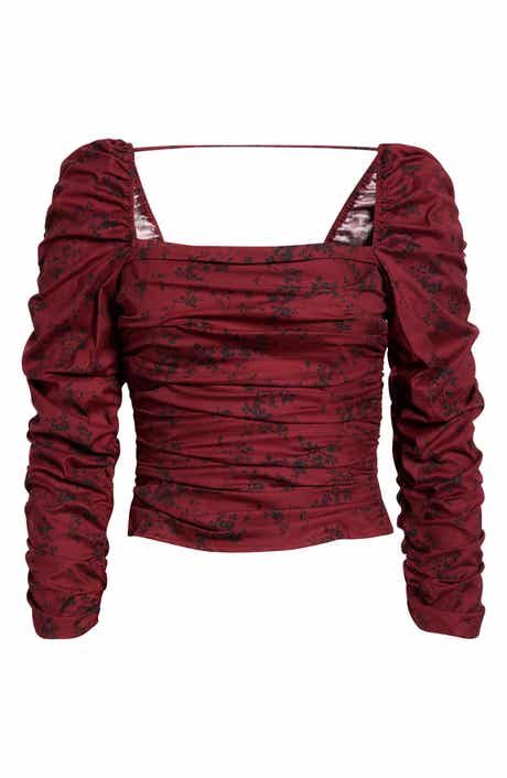 Joi Floral Ruched Square Neck Blouse