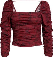 Reformation Joi Floral Ruched Square Neck Blouse