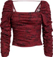 Reformation Joi Floral Ruched Square Neck Blouse