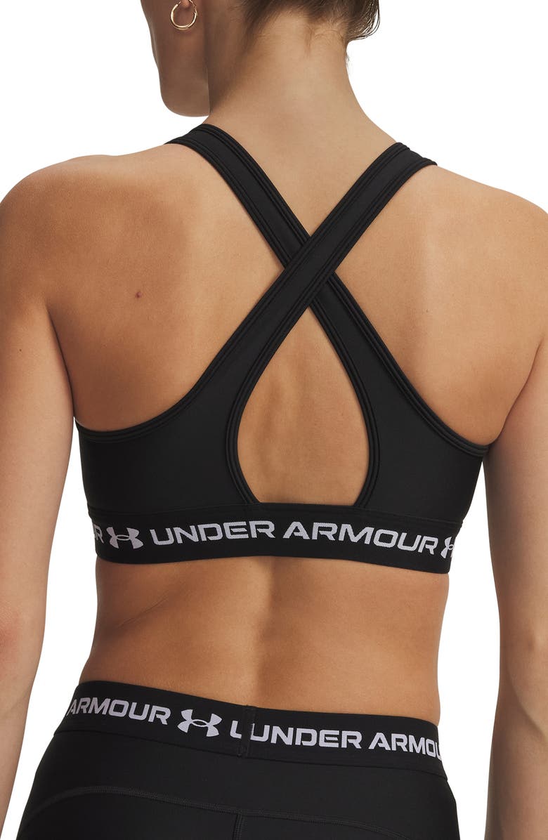 Under Armour HeatGear<sup>®</sup> Mid Cross Back Sports Bra, Alternate, color, Ultimate Black / / White