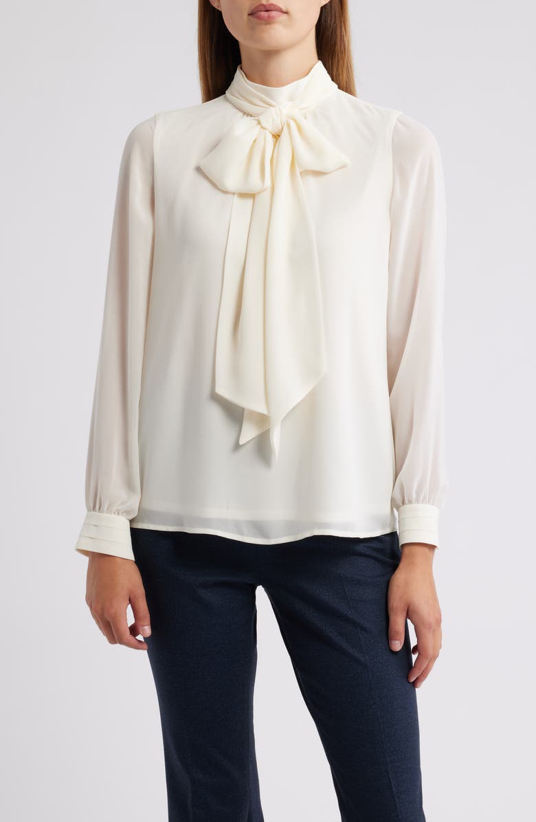 Anne Klein Tie Neck Top, Main, color, White Dove