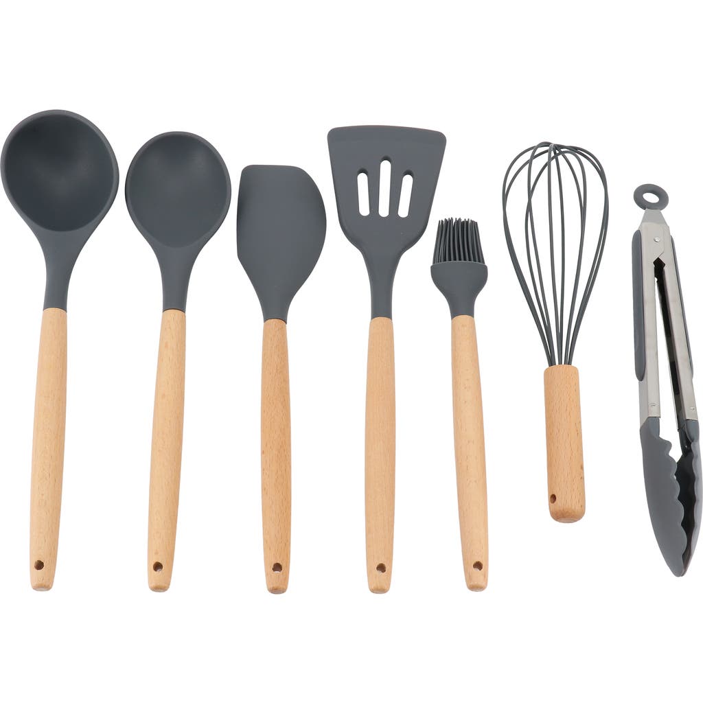 Gibson Home Holton 7 Piece Silicone Beech Wood Kitchen Tool Set In Gray