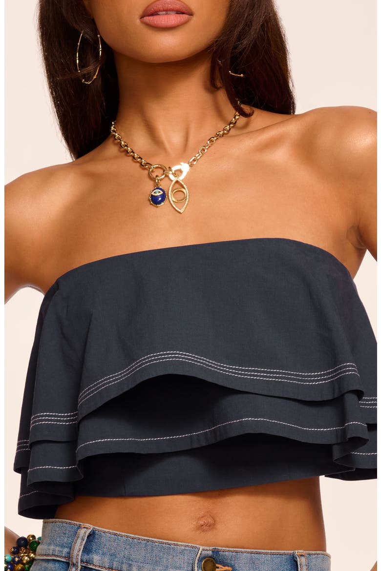 Poppy Ruffle Strapless Crop Top, Alternate, color, NAVY