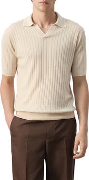 MANGO Regular Fit Linen Blend Rib Polo