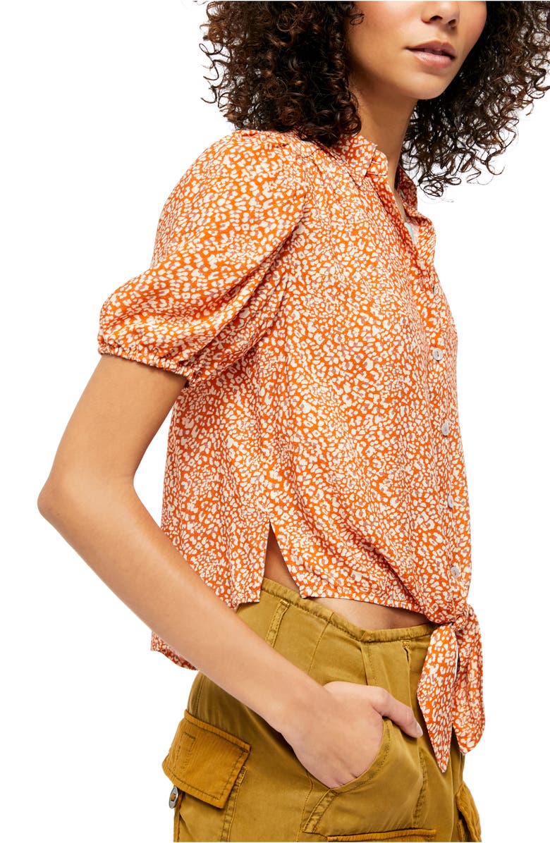 Free People Celia Animal Print Blouse, Alternate, color, Rust Combo