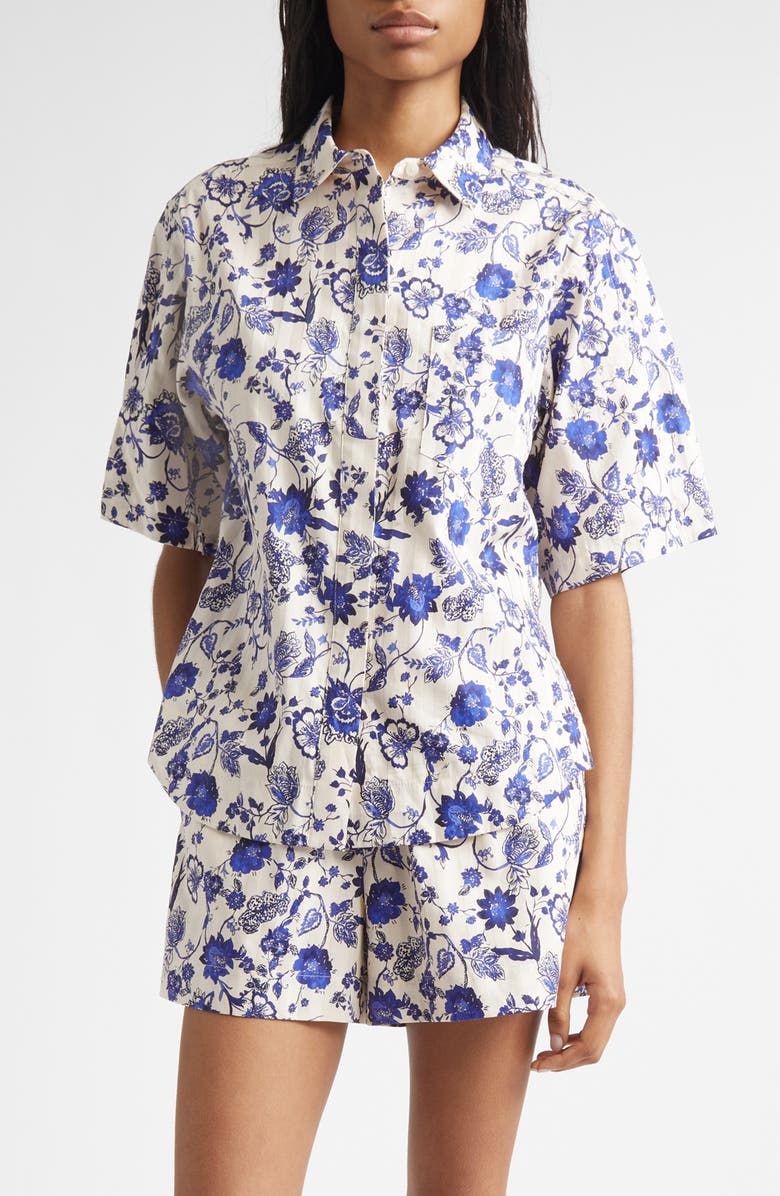 Derek Lam 10 Crosby Keaton Floral Elbow Sleeve Cotton Button-Up Shirt, Main, color,