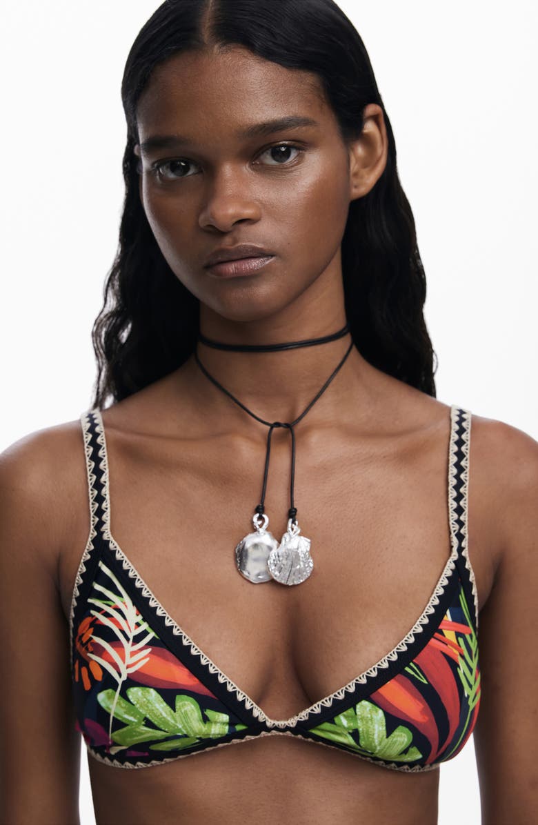 Desigual Crochet Trim Bikini Top, Alternate, color, Black Multi