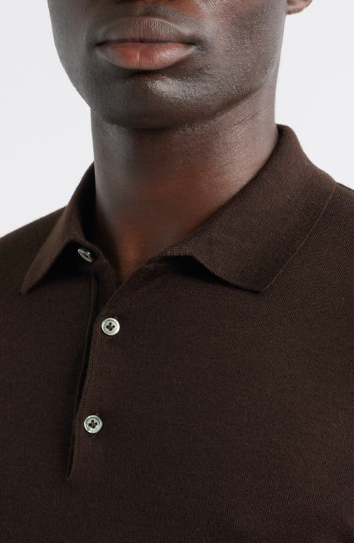 Jack Victor Long Sleeve Wool & Silk Polo Sweater In Brown