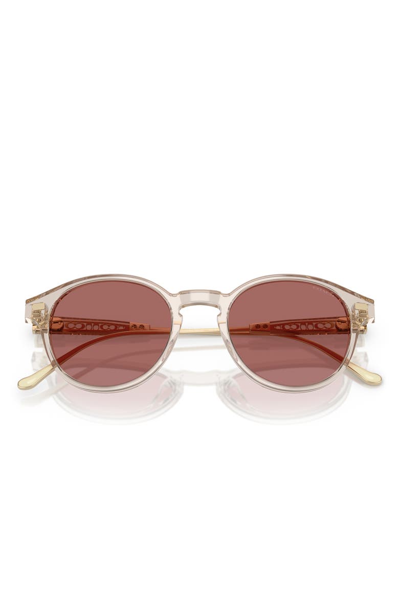 COACH 50mm Round Sunglasses, Alternate, color, Transparent Sand / Wine Solid