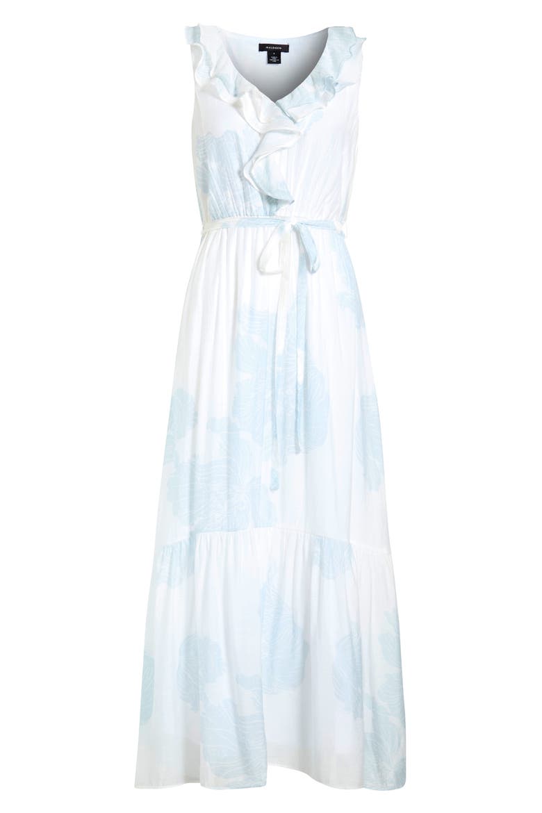 Ruffle Metallic Tie Waist Sleeveless Maxi Dress, Alternate, color, BLUE MULTI