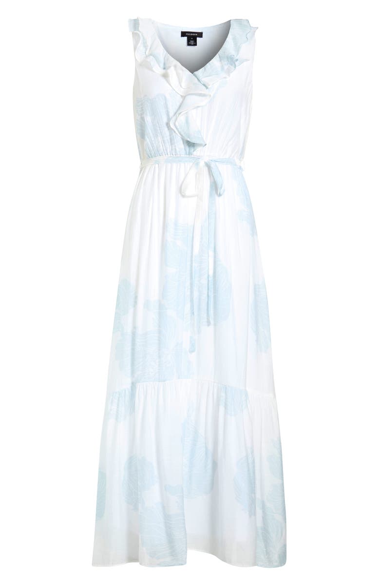 Halogen<sup>®</sup> Ruffle Metallic Tie Waist Sleeveless Maxi Dress, Main, color, Blue Multi