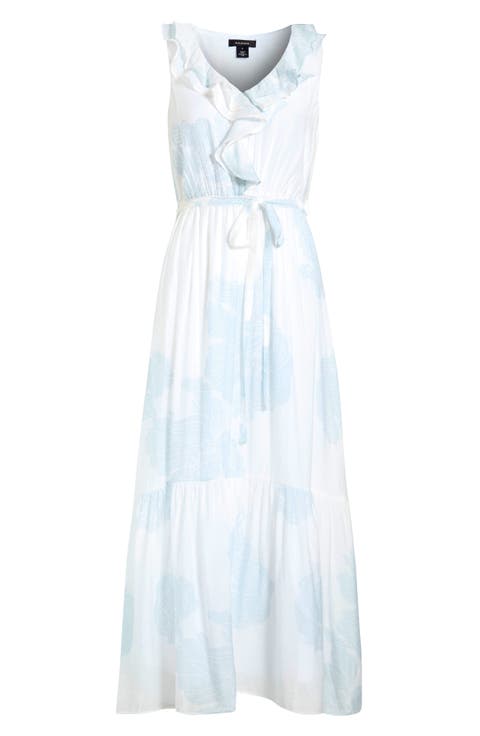 Ruffle Metallic Tie Waist Sleeveless Maxi Dress