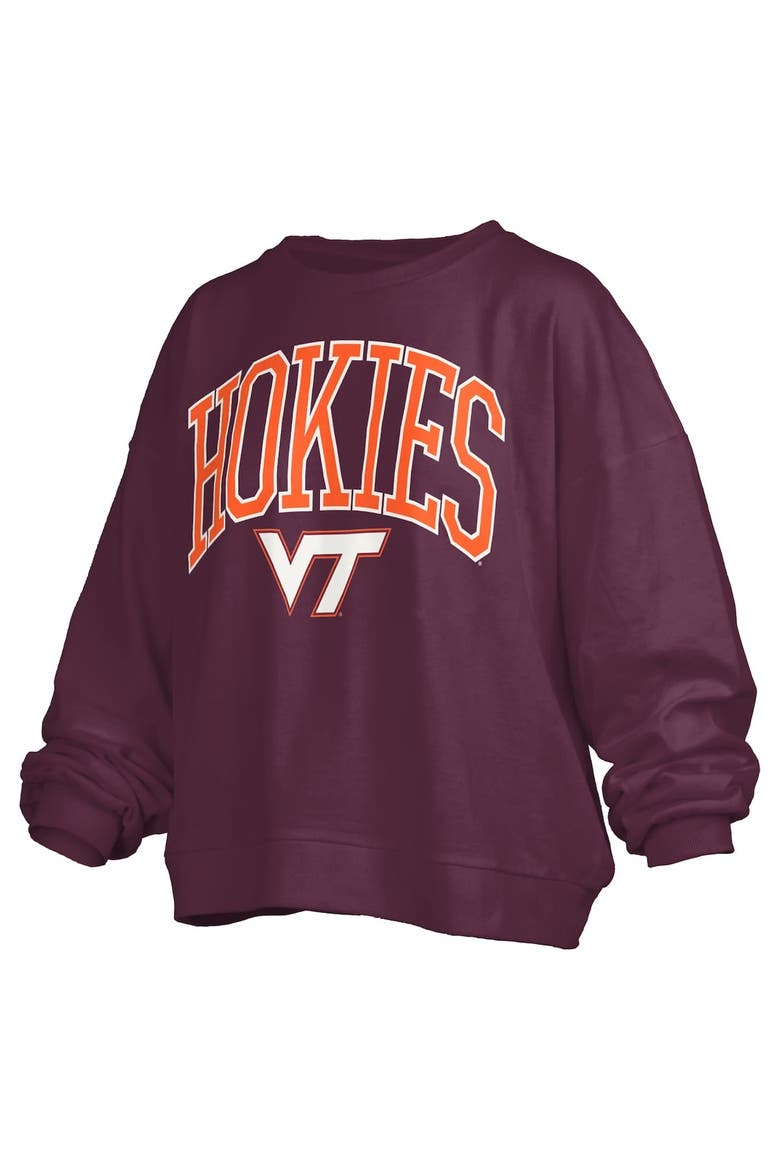 Women's Pressbox Maroon Virginia Tech Hokies Janise Arch Over Logo Waist Length Oversized Pullover Sweatshirt, Alternate, color, Maroon